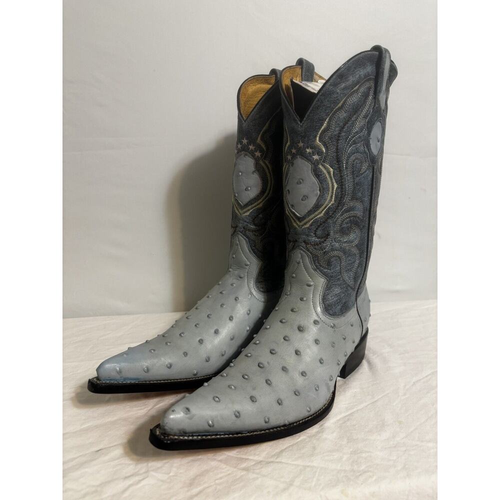 Aguila‎ Real Cowboy Boots Exotic Leather Blue Genuine Ostrich Skin Men’s Sz 6.5